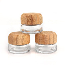 hot sale 20g round transparent glass cosmetic containers cream glass jars with wood lid
